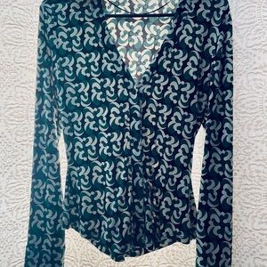 Zara Teal and Gray Patterned Blouse